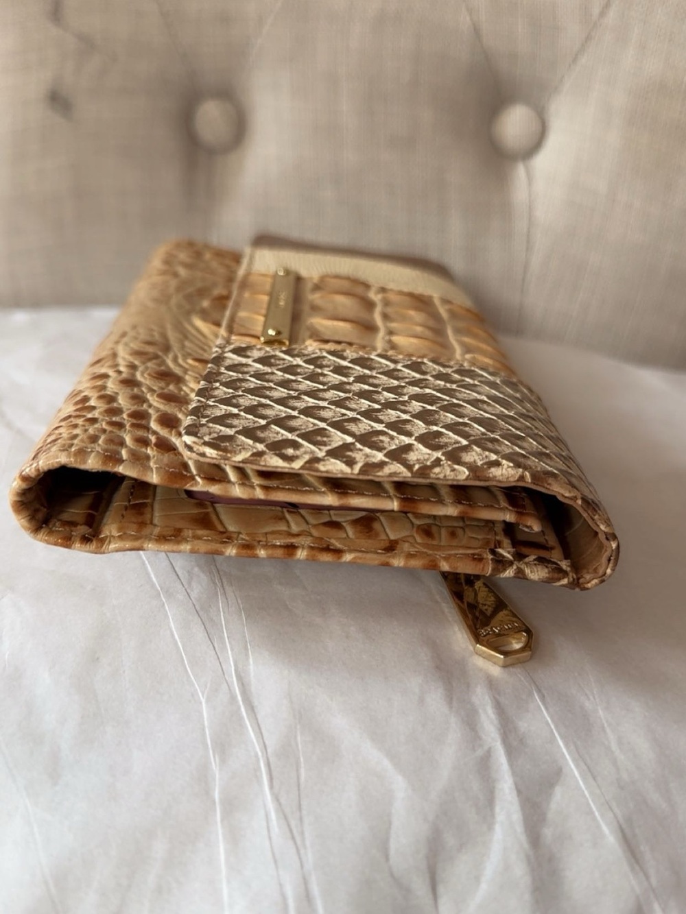 Brahmin Beige and Tan Patchwork Textured Clutch Wallet - Picture 6 of 7